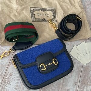 $4,185 GUCCI New Authentic Horsebit 1955 Mini / Small Shoulder Bag Blue